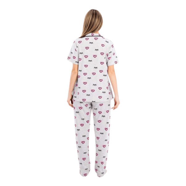 Zecotex Women's Printed Classic Cotton Pajama Set – Beige with Hearts & Lashes – Multi Sizes