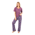 Zecotex Women’s Printed Pajama Set – Purple T-Shirt & Floral Pants – Multi Sizes