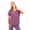 Zecotex Women’s Printed Pajama Set – Purple T-Shirt & Floral Pants – Multi Sizes