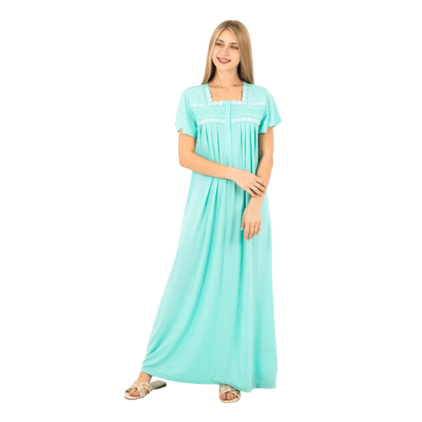 Zecotex Women’s Long Nightdress – Embroidered Chest Detail – Soft Cotton Blend – Multi Colors – Multi Sizes