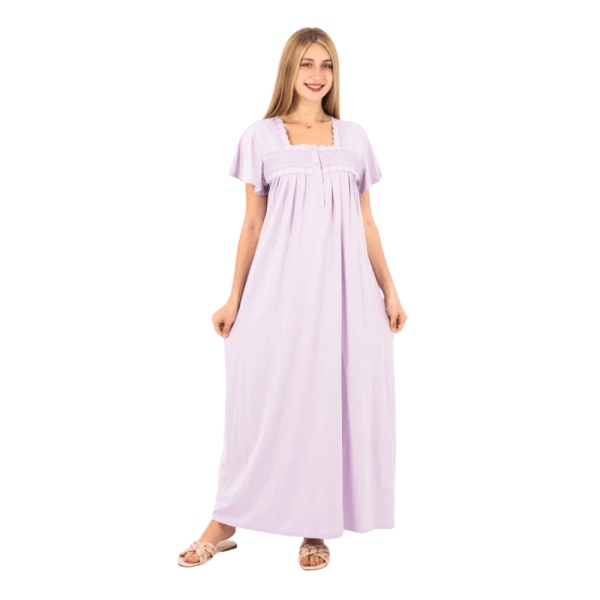 Zecotex Women’s Long Nightdress – Embroidered Chest Detail – Soft Cotton Blend – Multi Colors – Multi Sizes
