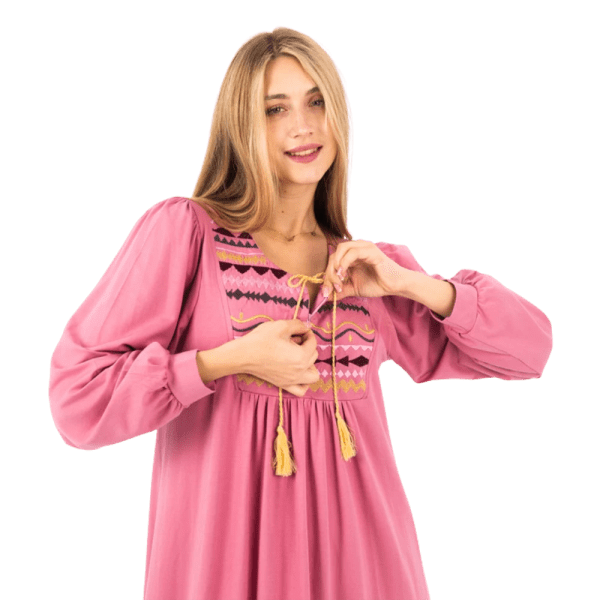Zecotex Women’s Long Embroidered Nightdress – Full Sleeve – Soft Viscose Blend – Multi Colors – Multi Sizes