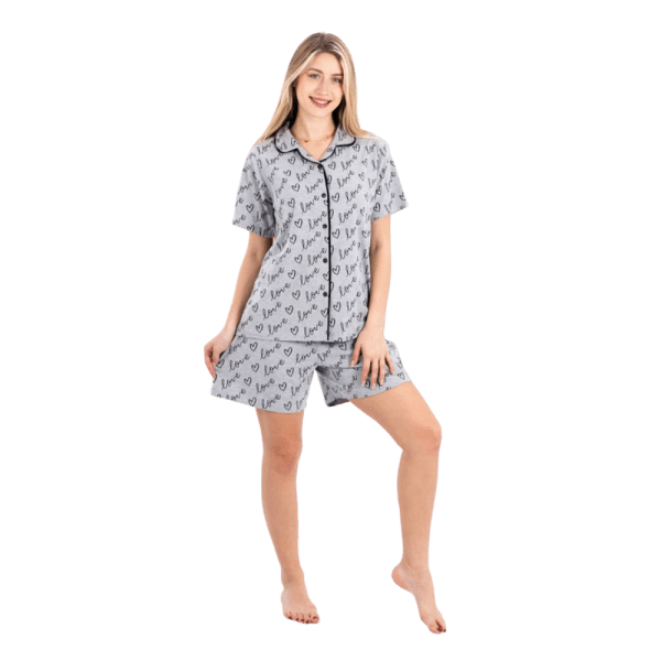 Zecotex Women's Classic Short Pajama Set –"Love" Grey – Multi Sizes