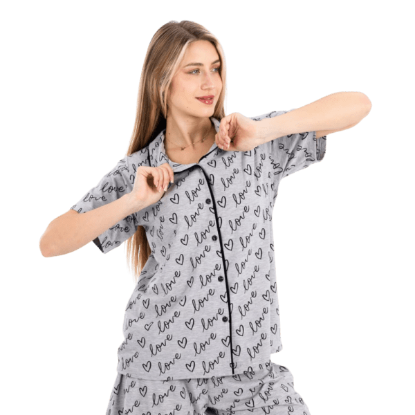 Zecotex Women's Classic Short Pajama Set –"Love" Grey – Multi Sizes