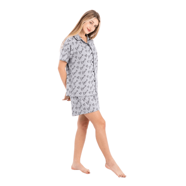 Zecotex Women's Classic Short Pajama Set –"Love" Grey – Multi Sizes