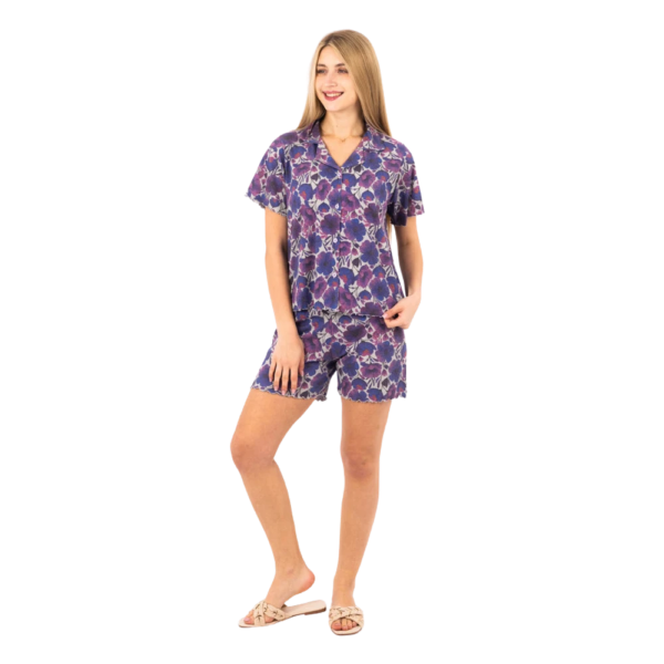 Zecotex Women's Classic Short Pajama Set – Purple Floral – Multi Sizes