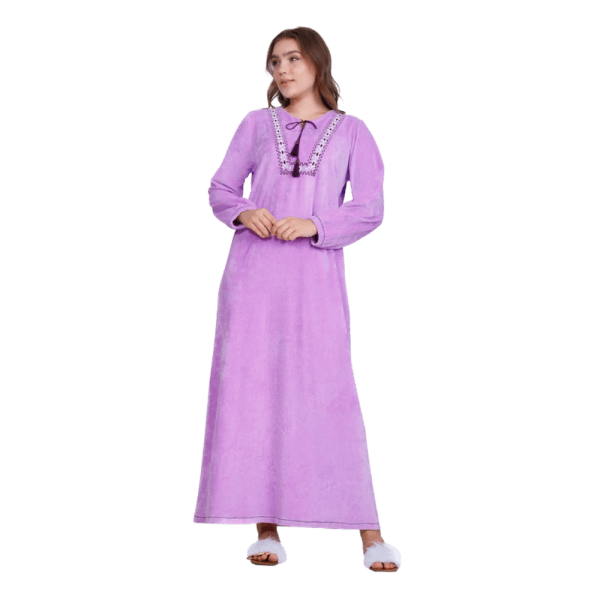 Zecotex Women's Winter Embroidered Velvet Abaya – Light Purple – Multi Sizes