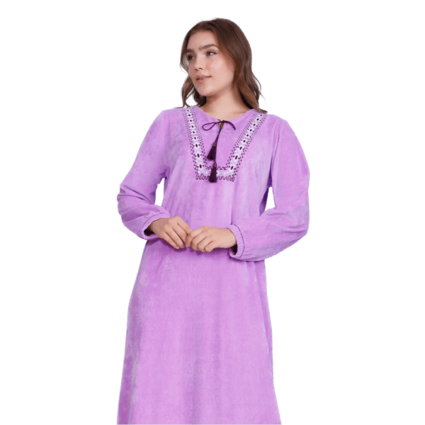 Zecotex Women's Winter Embroidered Velvet Abaya – Light Purple – Multi Sizes