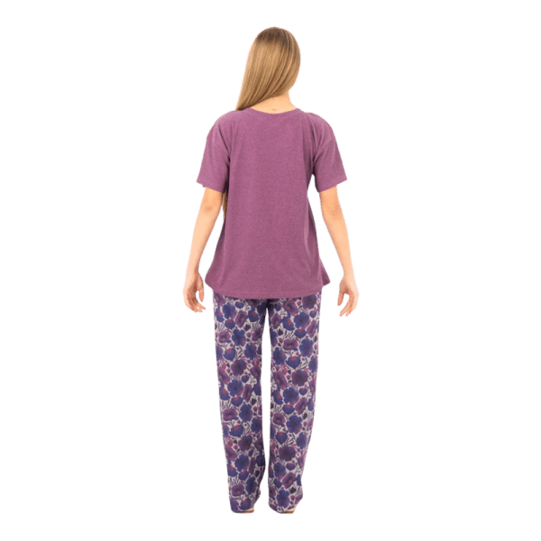 Zecotex Women’s Printed Pajama Set – Purple T-Shirt & Floral Pants – Multi Sizes