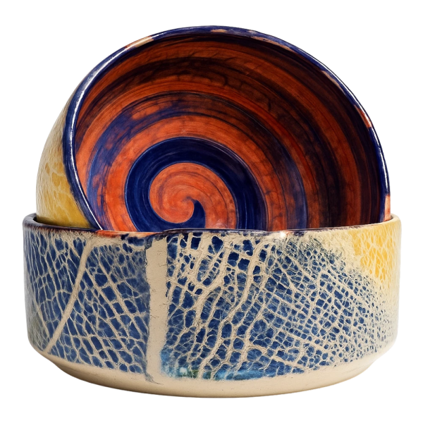 Soudy Ceramic Bowl – Blue & Terracotta Swirl Design – 17 cm / 0.75 L – ST1