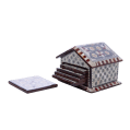 Handcrafted Mother-of-Pearl Inlaid Wooden Coaster Set – House Design