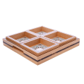 Handcrafted Wooden Serving Tray with Inlaid Mosaic Bowls