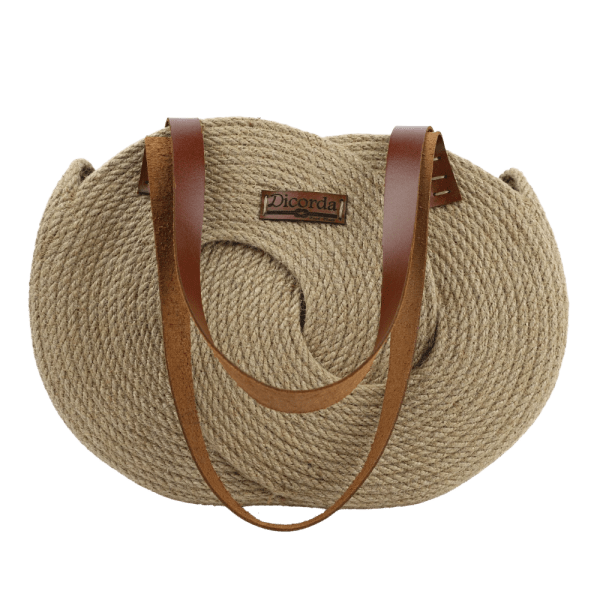 Handcrafted Woven Rope Handbag with Leather Straps