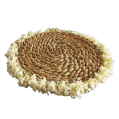 Handwoven Palm Fiber Round Placemat with Cotton Fringe