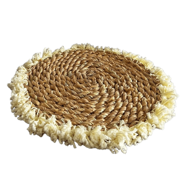 Handwoven Palm Fiber Round Placemat with Cotton Fringe