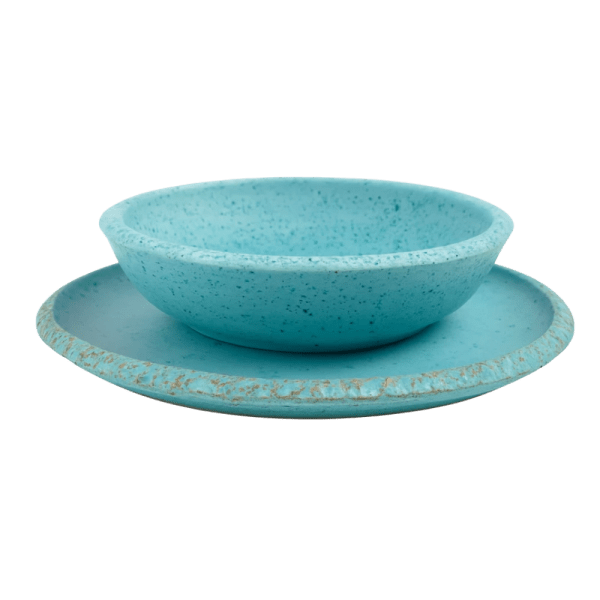 Handcrafted Ceramic Plate & Bowl Set – Turquoise Finish