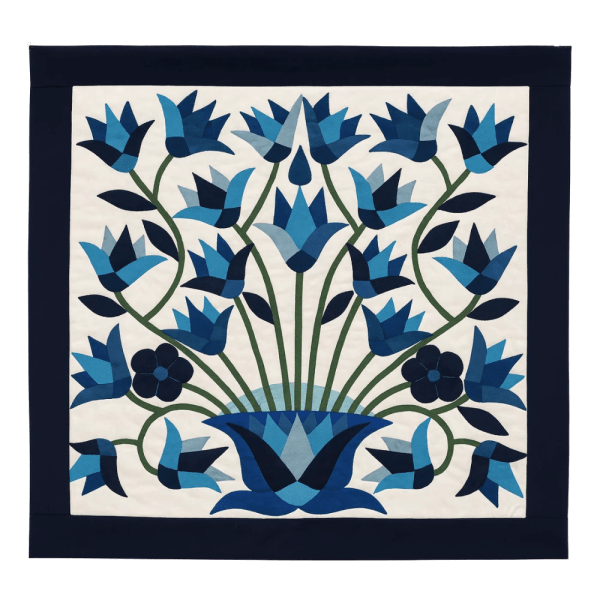 Handcrafted Egyptian Khayamiya Textile – Blue Floral Vase Design