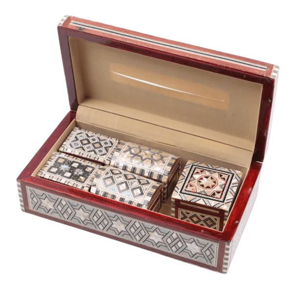 Handcrafted Mother-of-Pearl Inlaid Wooden Box Set
