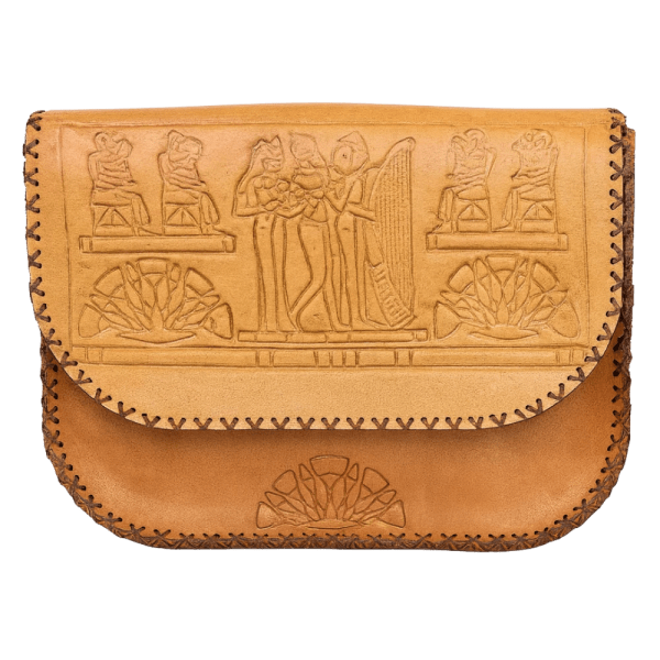 Bast Gallery Handcrafted Camel-Tan Leather Bag with Pharaonic Relief Design