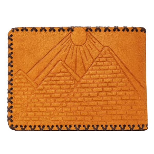 Bast Gallery Handcrafted Men’s Leather Wallet with Pyramids Engraving