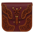 Bast Gallery Handcrafted Leather Handbag with Arabesque Cutwork Design – Burgundy & Camel