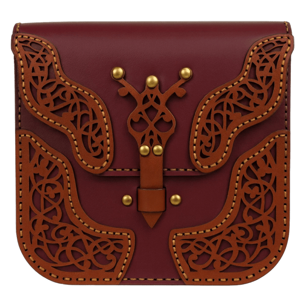 Bast Gallery Handcrafted Leather Handbag with Arabesque Cutwork Design – Burgundy & Camel