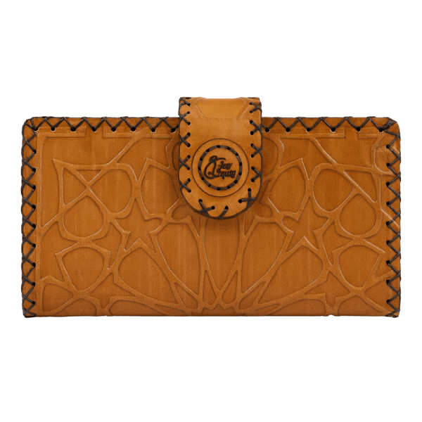 Bast Gallery Handcrafted Camel Leather Women’s Wallet with Arabesque Geometric Engraving