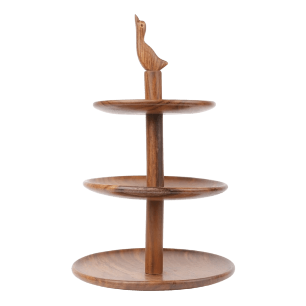 Hegaza Wooden 3-Tier Serving Stand with Bird Top