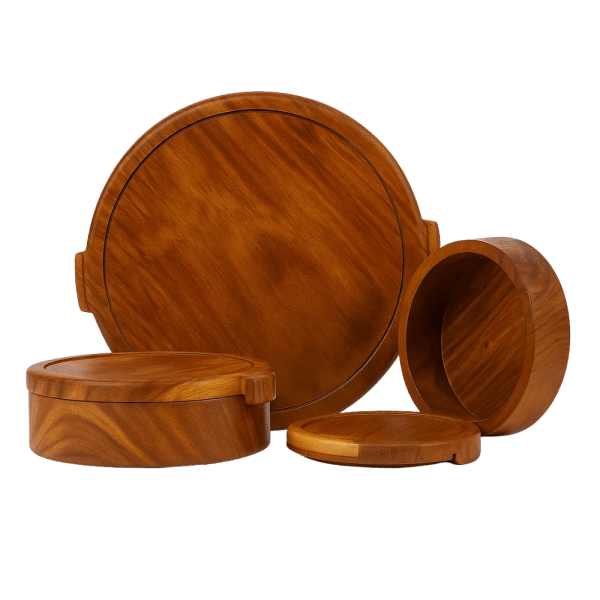 Hegaza Handcrafted Wooden Food Container Set – Natural Walnut Finish