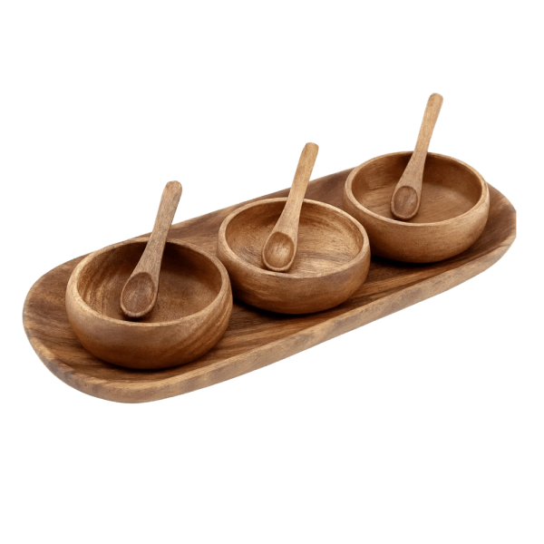 Hegaza Handcrafted Wooden Serving Bowl Set with Tray and Spoons