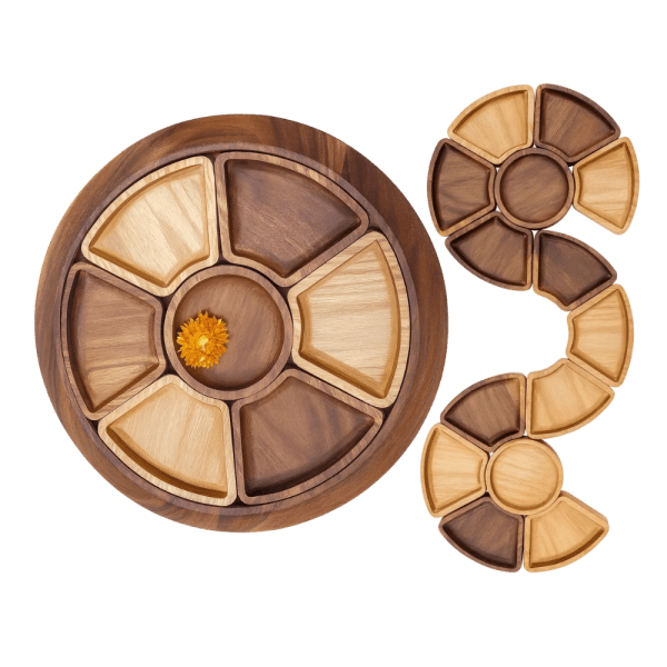 Hegaza Handcrafted Multi-Section Wooden Serving Tray – Modular Design