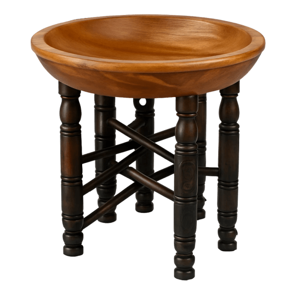 Handcrafted Wooden Bowl with Carved Base Stand