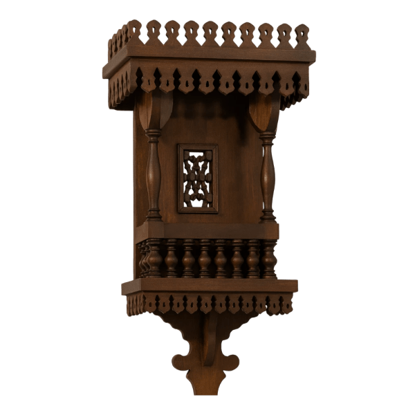 Handcrafted Wooden Wall Shelf with Mashrabiya Design