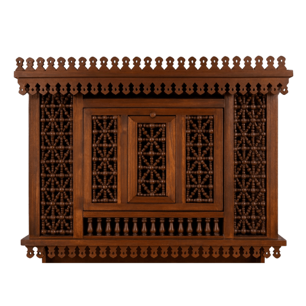 Handcrafted Wooden Wall Cabinet with Mashrabiya Panels