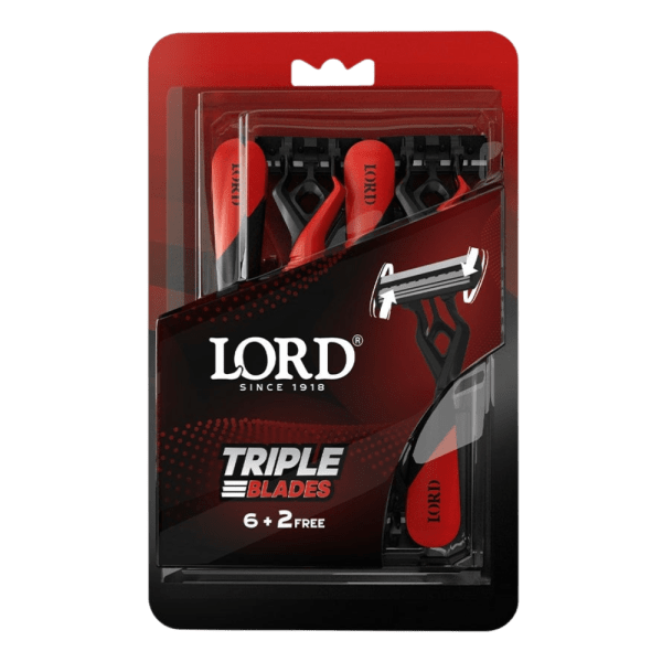 Lord Triple Blades Disposable Razors, 6+2 free "Red" - Premium Pack